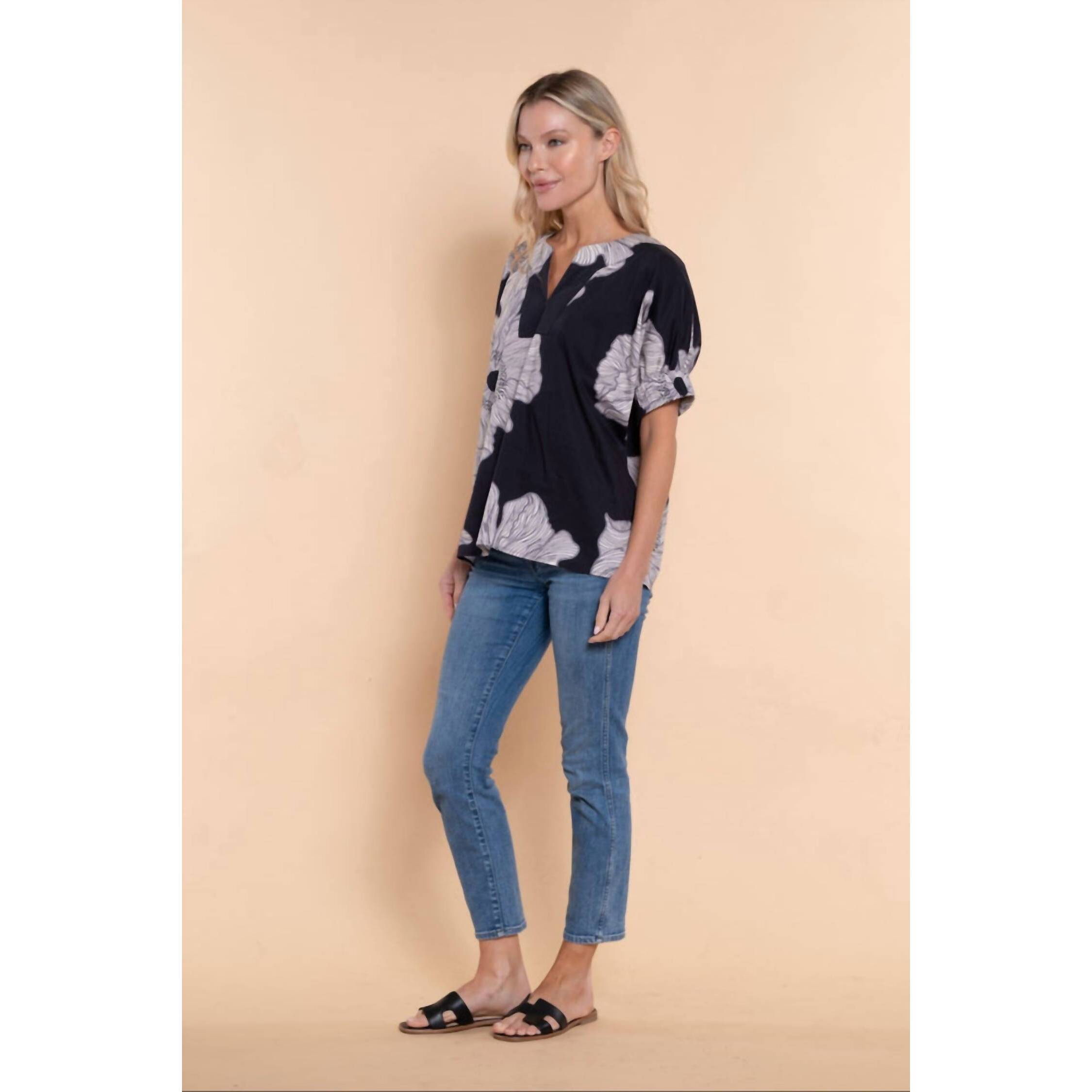 New Sheridan French Chloe V-Neck Blouse In Midnight Poppy — image 4 of 6